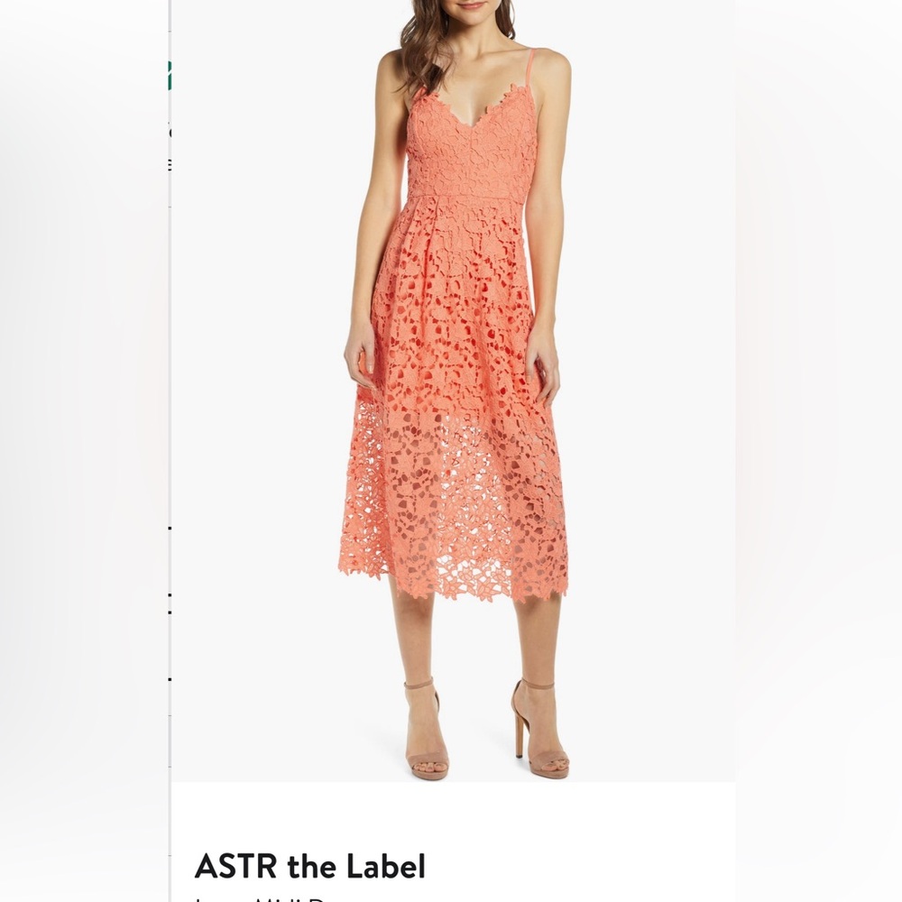 ASTR the Label Coral Lace Midi Dress